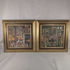 2 Set Guy Nochet Framed Print Square Cafe Des Arts Cigalon 10x10" Paris Street